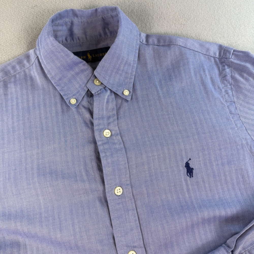 Ralph Lauren Button Down Shirt Mens Herringbone Long Sleeve Preppy Blue Small
